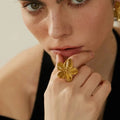 Detailed Gold Flower Ring Vow Jewelry