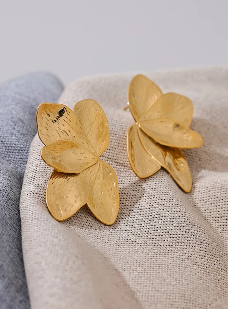 Gold Flower Leaf Earrings Vow Jewelry