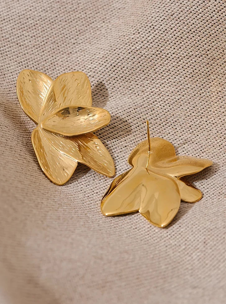 Gold Flower Leaf Earrings Vow Jewelry