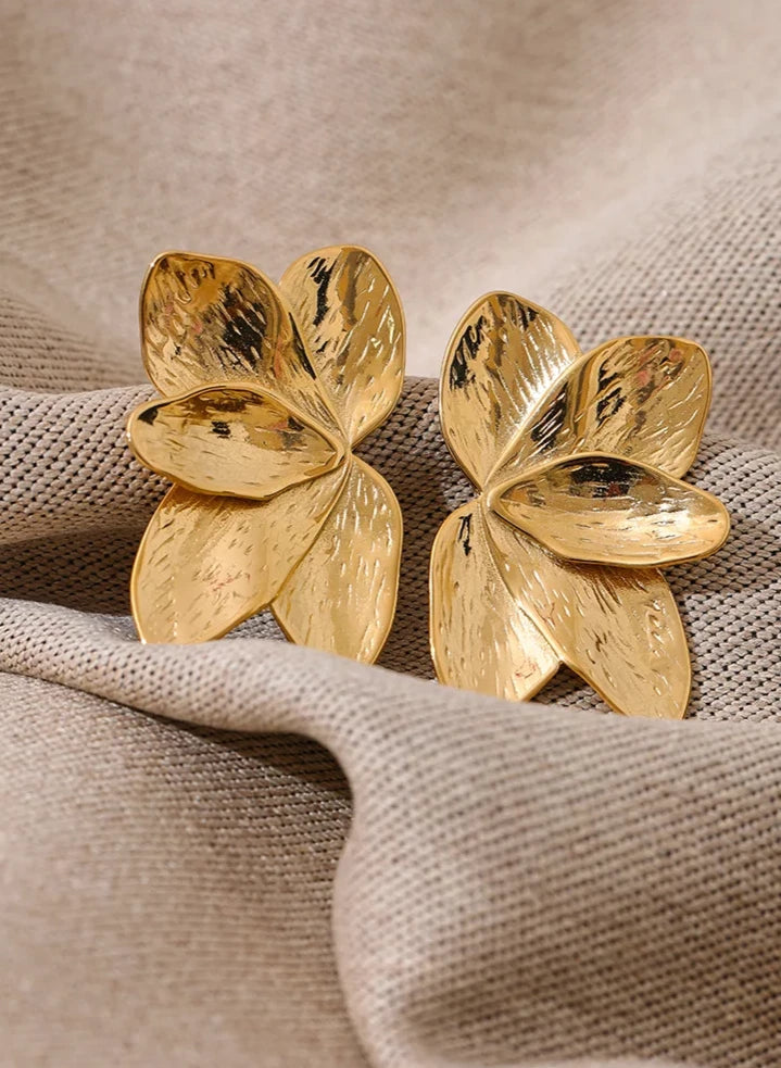 Gold Flower Leaf Earrings Vow Jewelry