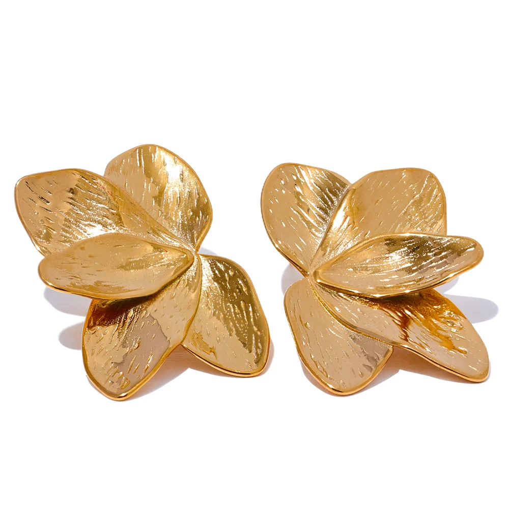 Gold Flower Leaf Earrings Vow Jewelry