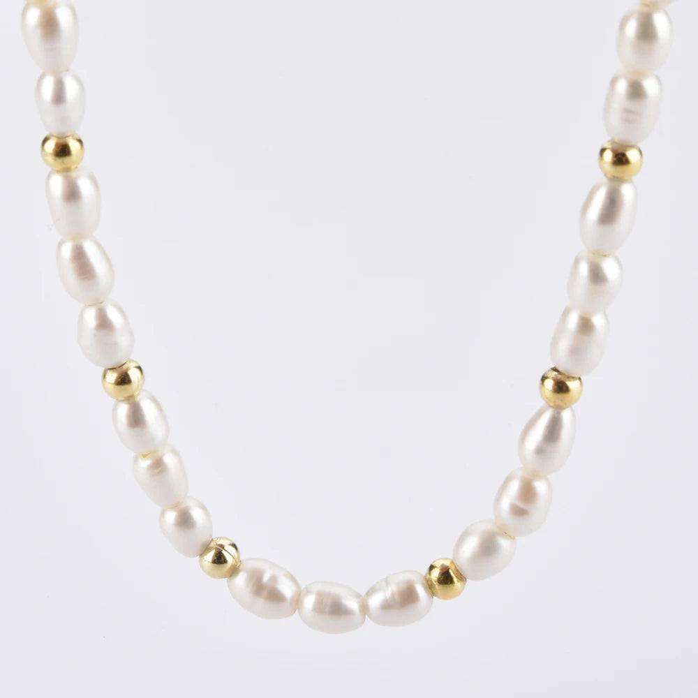 Gold Pearl Beaded Necklace Vow Jewelry