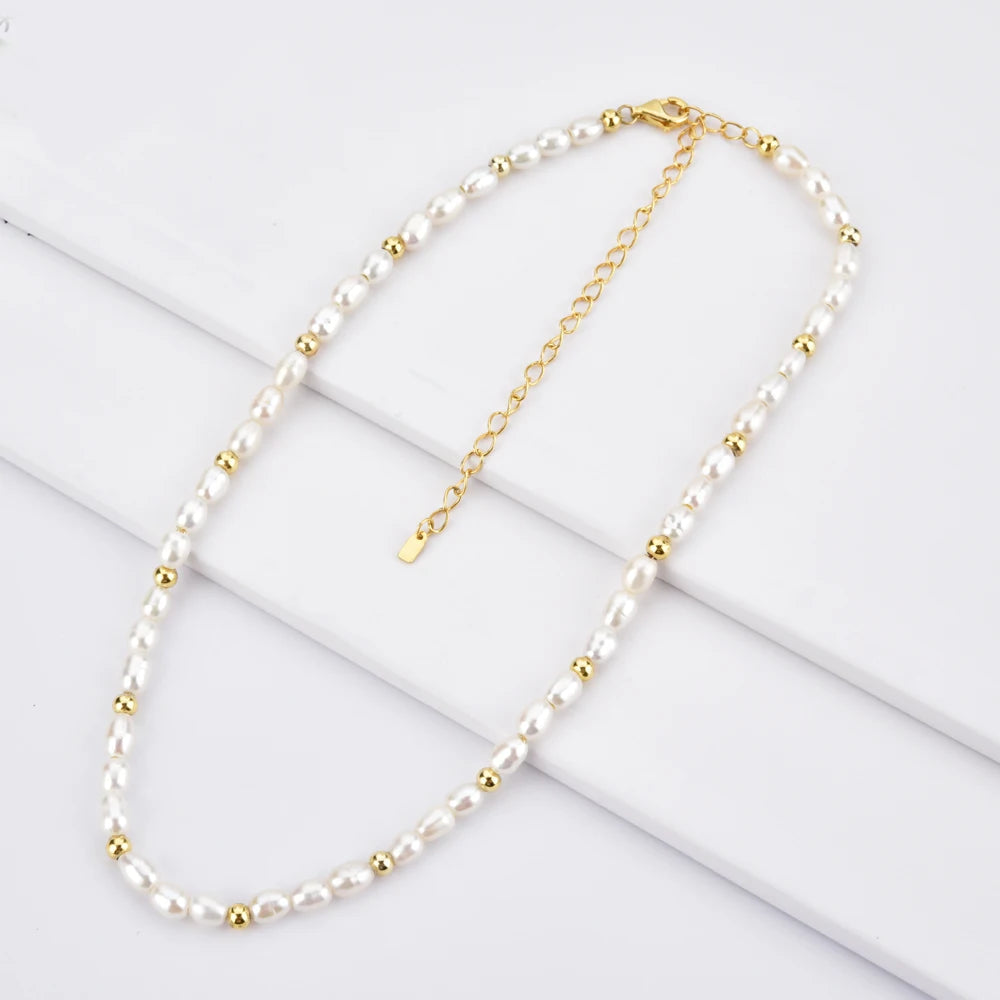 Gold Pearl Beaded Necklace Vow Jewelry