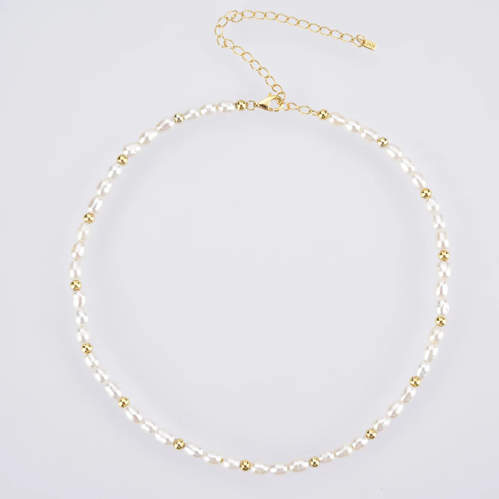 Gold Pearl Beaded Necklace Vow Jewelry