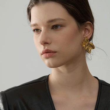 Gold Flower Leaf Earrings