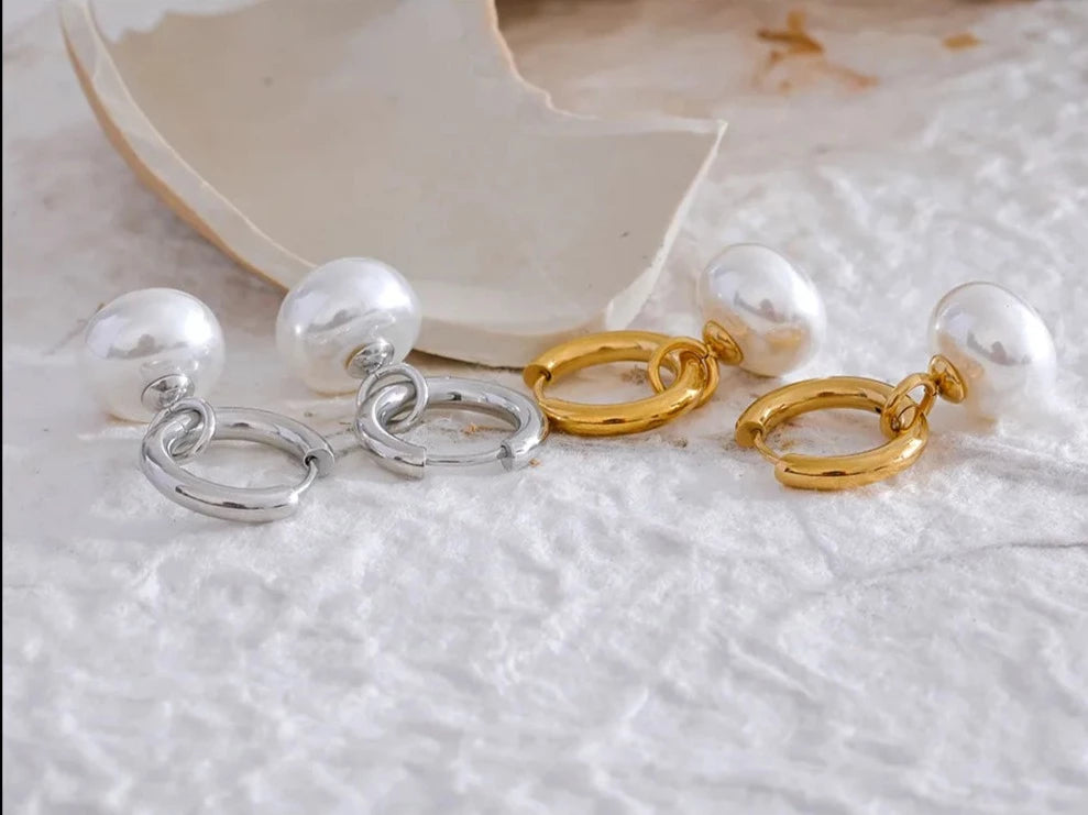 Pearl Drop Hoop Earrings Vow Jewelry