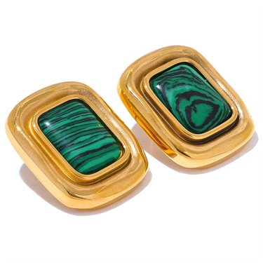 Malachite Stone Square Earrings