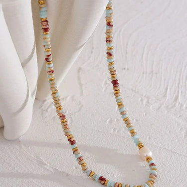 Blue & Maroon Stone & Pearl Necklace