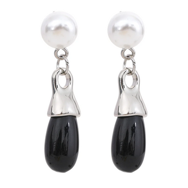 Vintage Pearl & Black Crystal Drop Earrings