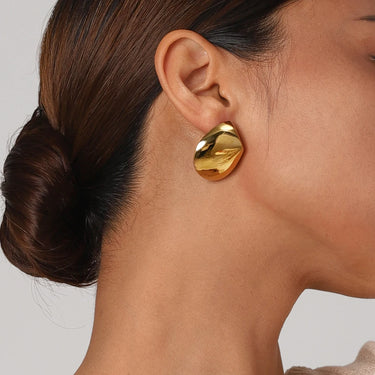 Gold Fan Shaped Convex Earrings