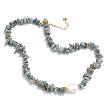 Green Turquoise Stone & Pearl Necklace
