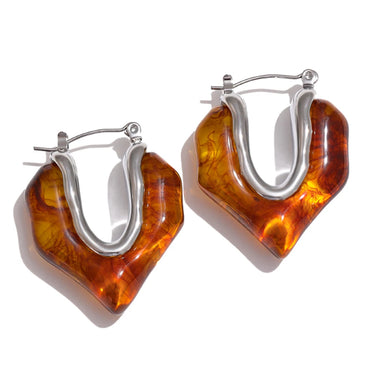 Amber Resin Geometry Hoop Earrings