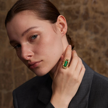 Green Agate Gold Detailed Ring