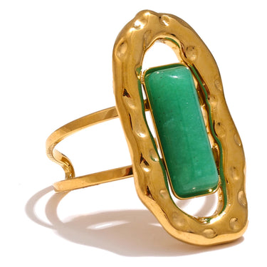 Green Agate Gold Detailed Ring