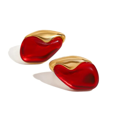 Red Irregular Stone Earrings