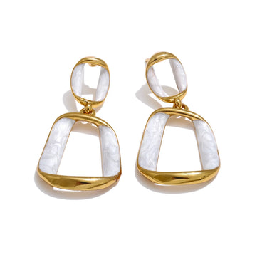 White Rectangle Hollow Drop Earrings