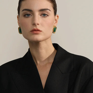 Malachite Stone Square Earrings