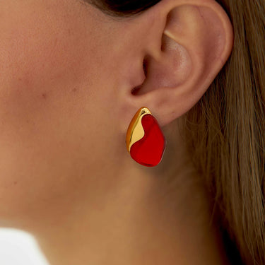 Red Irregular Stone Earrings