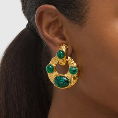 Peacock Stone Elliptical Earrings