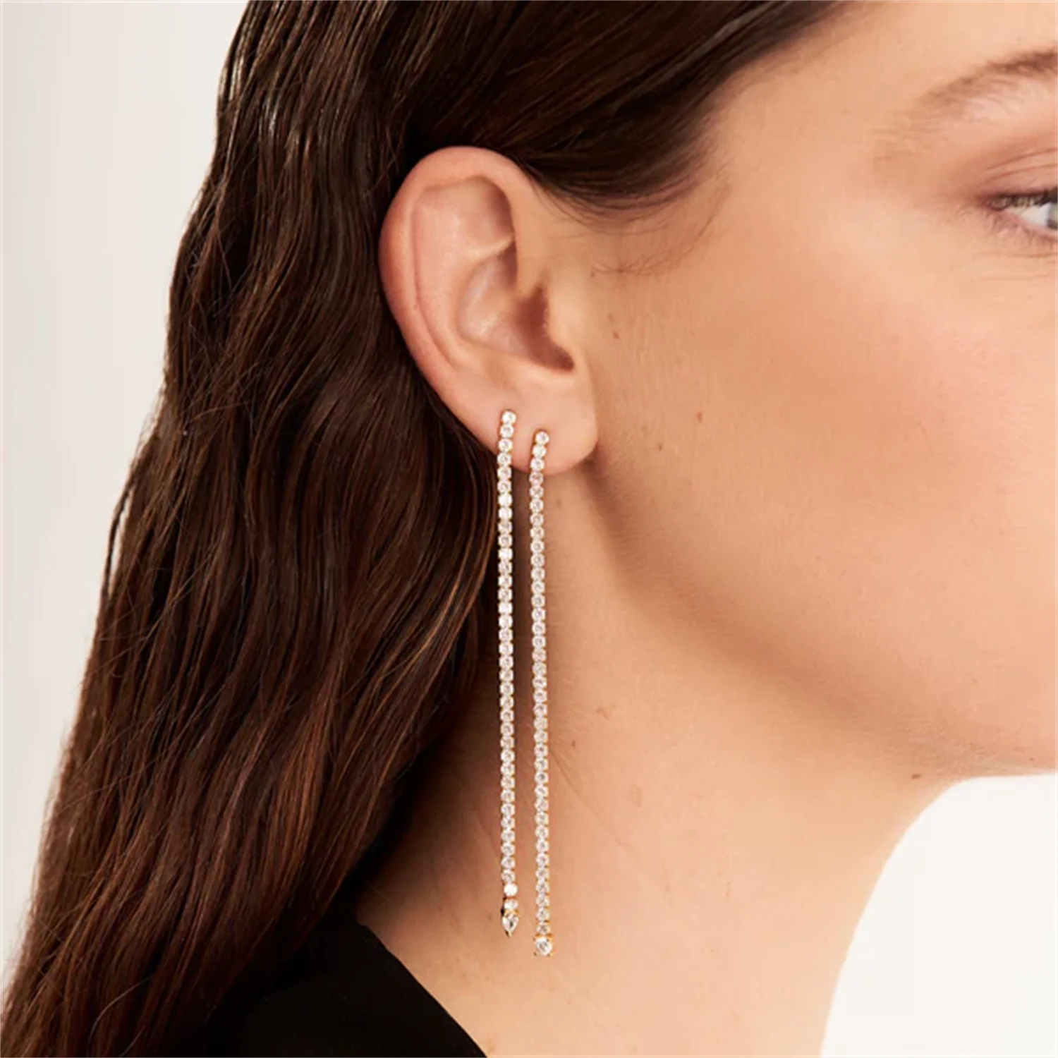 Tennis Chain Drop Earrings 