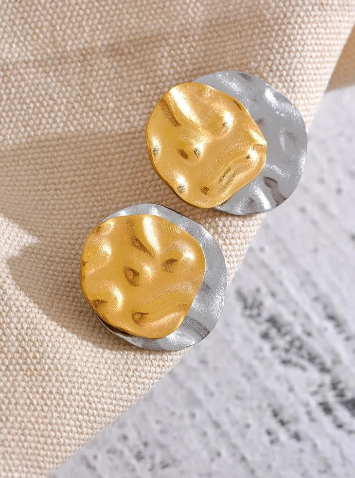 Two- Toned Stacked Disk Earrings 